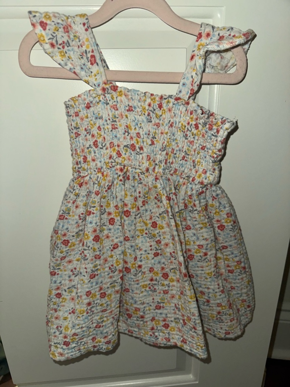 Smocked Floral Sundress for Girls - White with Pink & Yellow Flowers